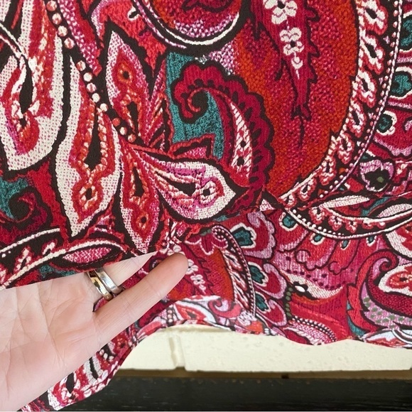 J. Jill Women's Tunic Top Paisley Red Floral Tiered Blouse SZ XL - Picture 3 of 11